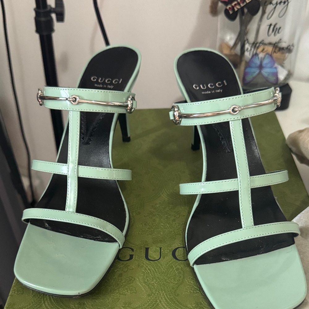 Gucci Light Green Strappy Heels